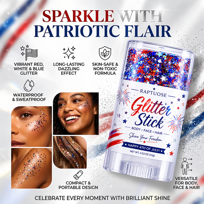 Raptuose 3-in-1 Patriotic Glow😍✨Red, White & Blue Glitter Body Stick