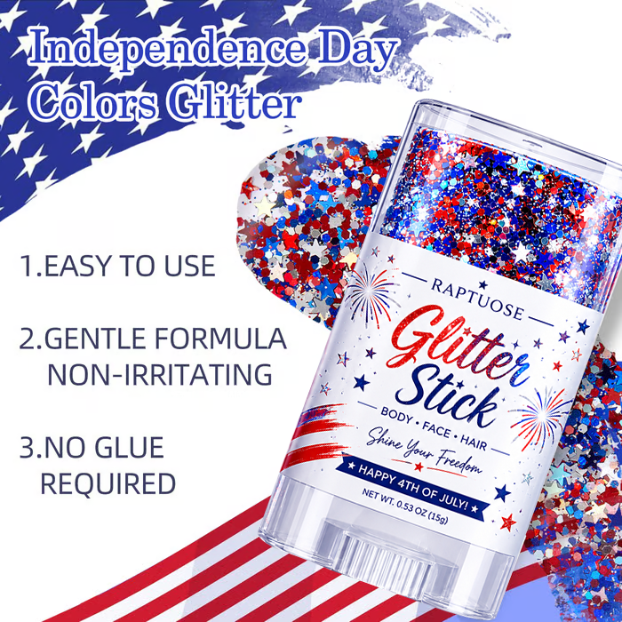 Raptuose 3-in-1 Patriotic Glow😍✨Red, White & Blue Glitter Body Stick